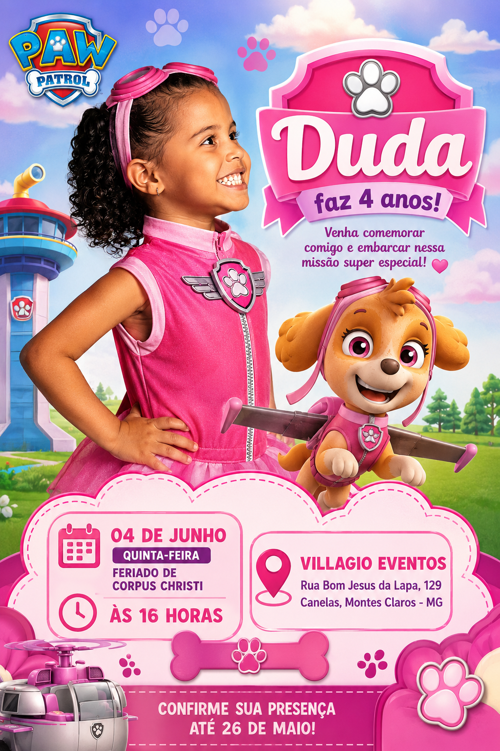 Convite Aniversário Duda — Patrulha Canina